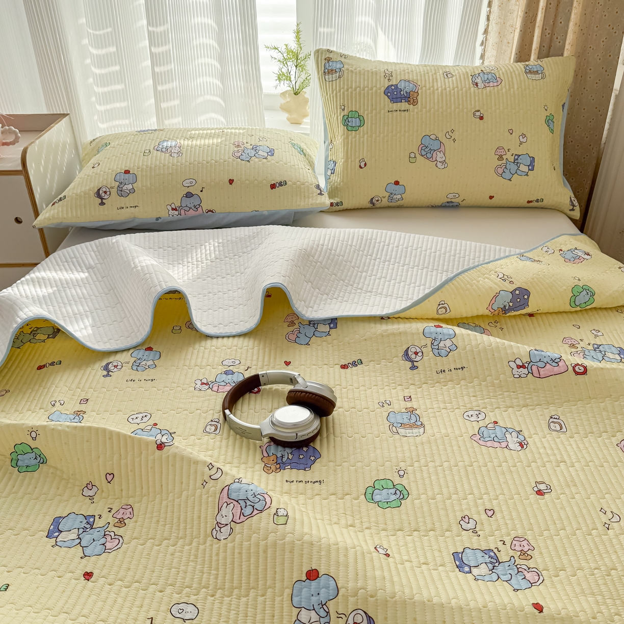 91家纺网 家纺一手货源 找家纺 KA家纺 2026春夏新款小清新全棉纯棉印花床盖三件套-第一波 笨笨象