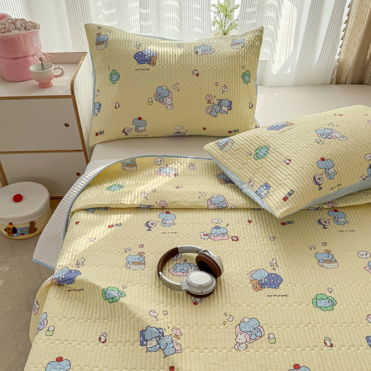 91家纺网 家纺一手货源 找家纺 KA家纺 2026春夏新款小清新全棉纯棉印花床盖三件套-第一波 笨笨象