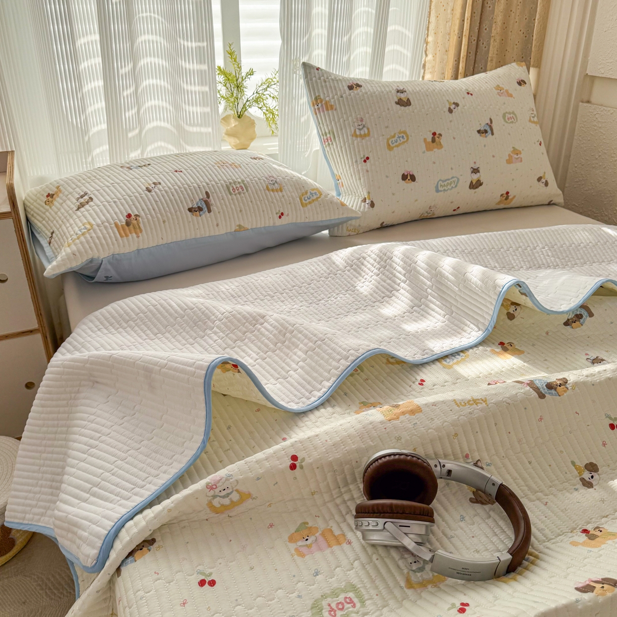 91家纺网 家纺一手货源 找家纺 KA家纺 2026春夏新款小清新全棉纯棉印花床盖三件套-第一波 春日萌宠