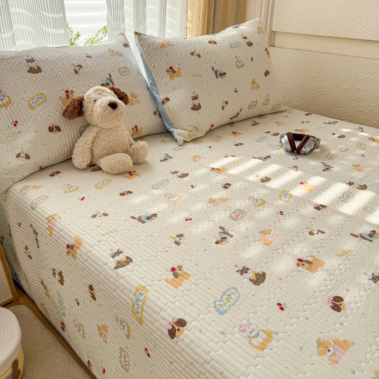 91家纺网 家纺一手货源 找家纺 KA家纺 2026春夏新款小清新全棉纯棉印花床盖三件套-第一波 春日萌宠