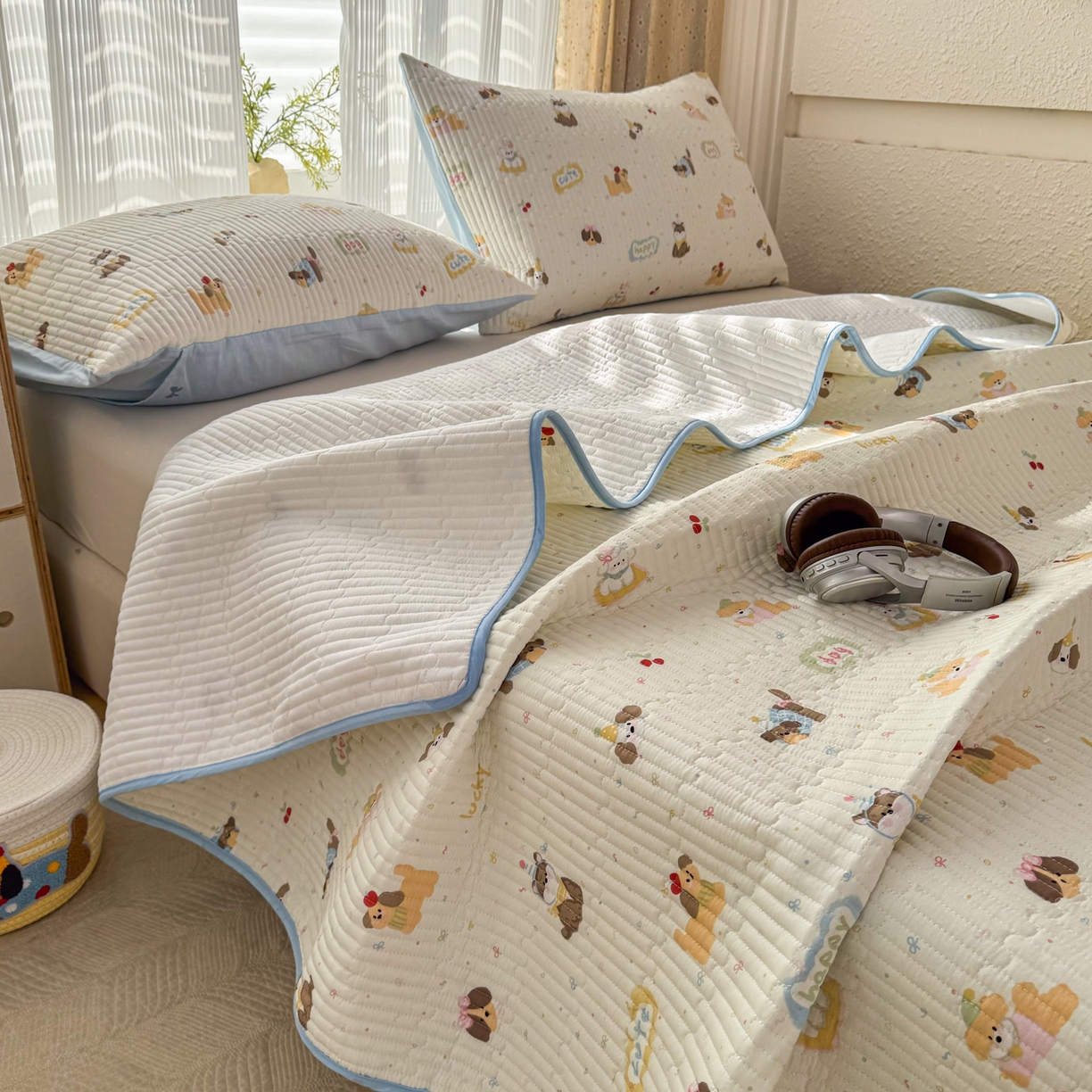 91家纺网 家纺一手货源 找家纺 KA家纺 2026春夏新款小清新全棉纯棉印花床盖三件套-第一波 春日萌宠