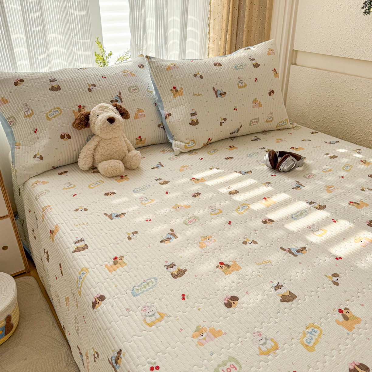 91家纺网 家纺一手货源 找家纺 KA家纺 2026春夏新款小清新全棉纯棉印花床盖三件套-第一波 春日萌宠