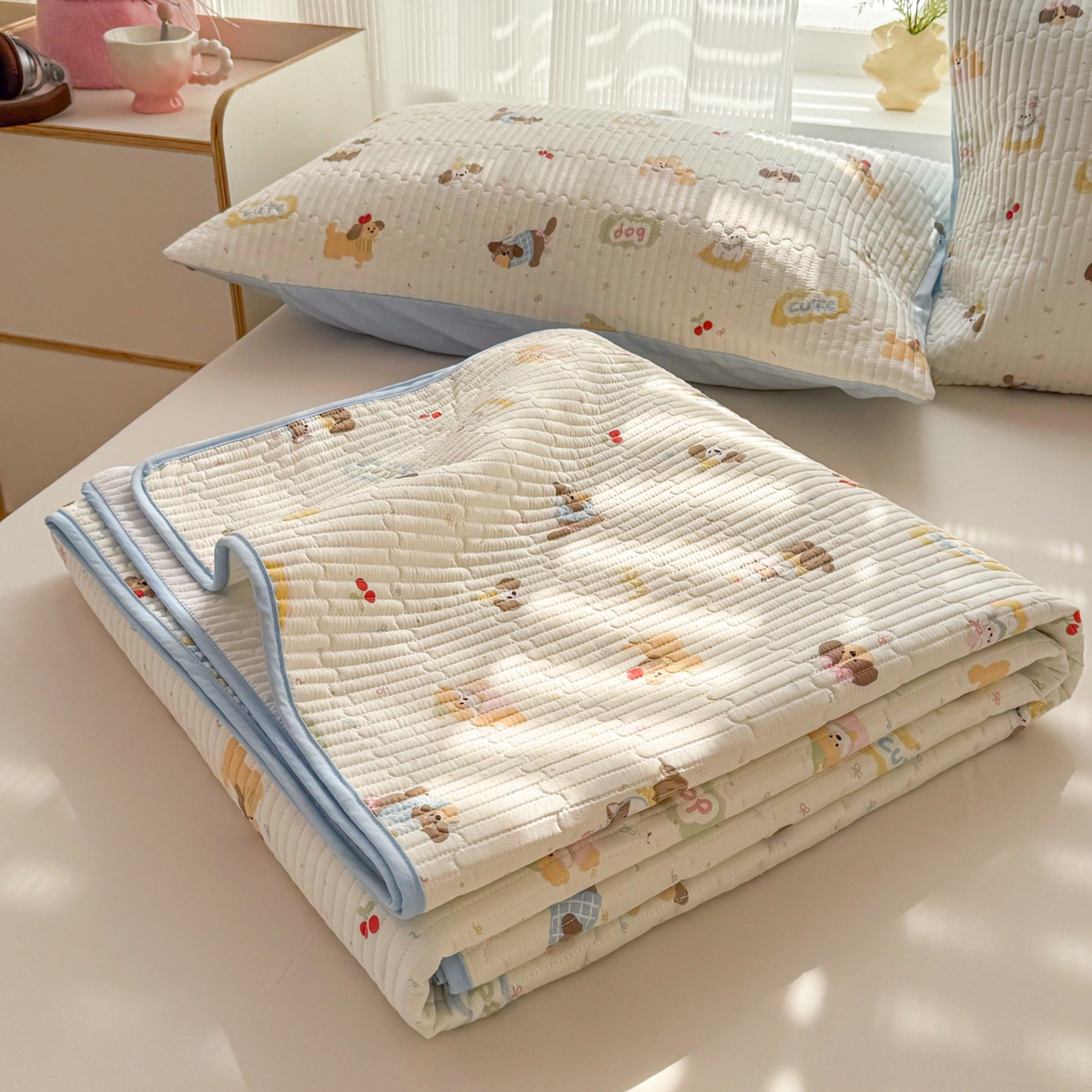 91家纺网 家纺一手货源 找家纺 KA家纺 2026春夏新款小清新全棉纯棉印花床盖三件套-第一波 春日萌宠