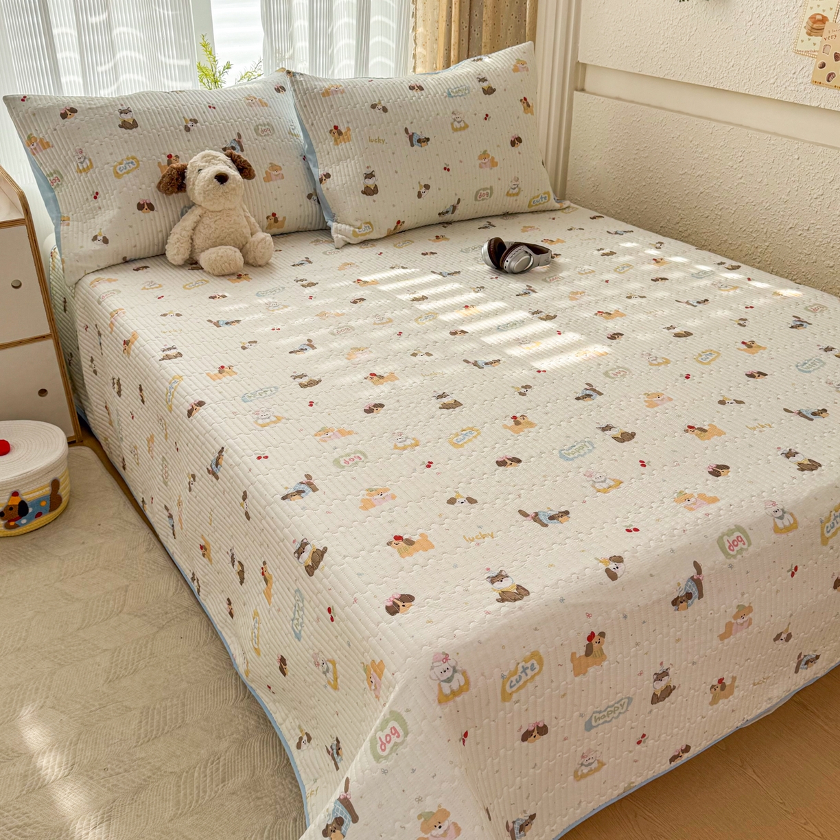 91家纺网 家纺一手货源 找家纺 KA家纺 2026春夏新款小清新全棉纯棉印花床盖三件套-第一波 春日萌宠