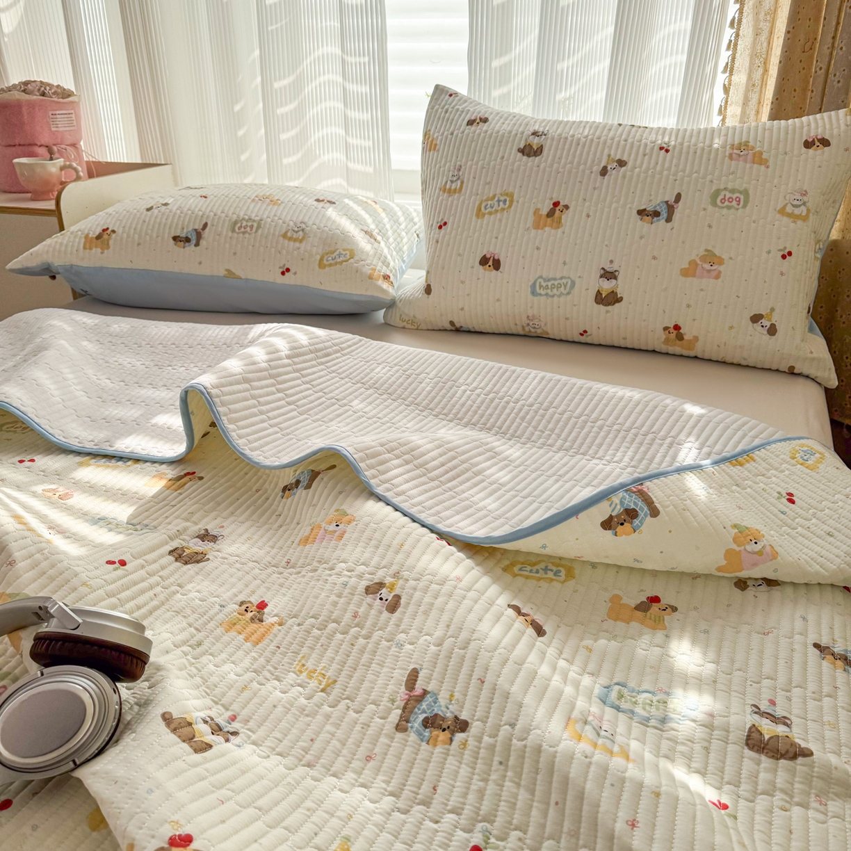 91家纺网 家纺一手货源 找家纺 KA家纺 2026春夏新款小清新全棉纯棉印花床盖三件套-第一波 春日萌宠