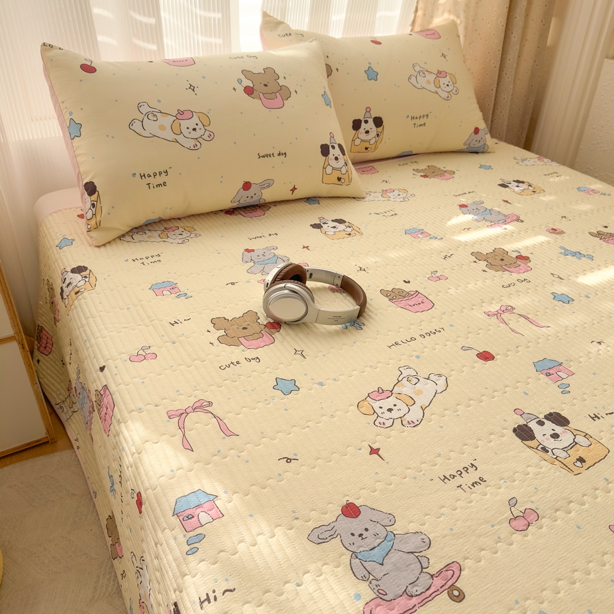 91家纺网 家纺一手货源 找家纺 KA家纺 2026春夏新款小清新全棉纯棉印花床盖三件套-第一波 可爱颂