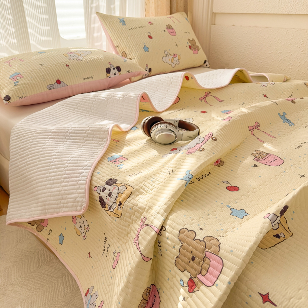 91家纺网 家纺一手货源 找家纺 KA家纺 2026春夏新款小清新全棉纯棉印花床盖三件套-第一波 可爱颂