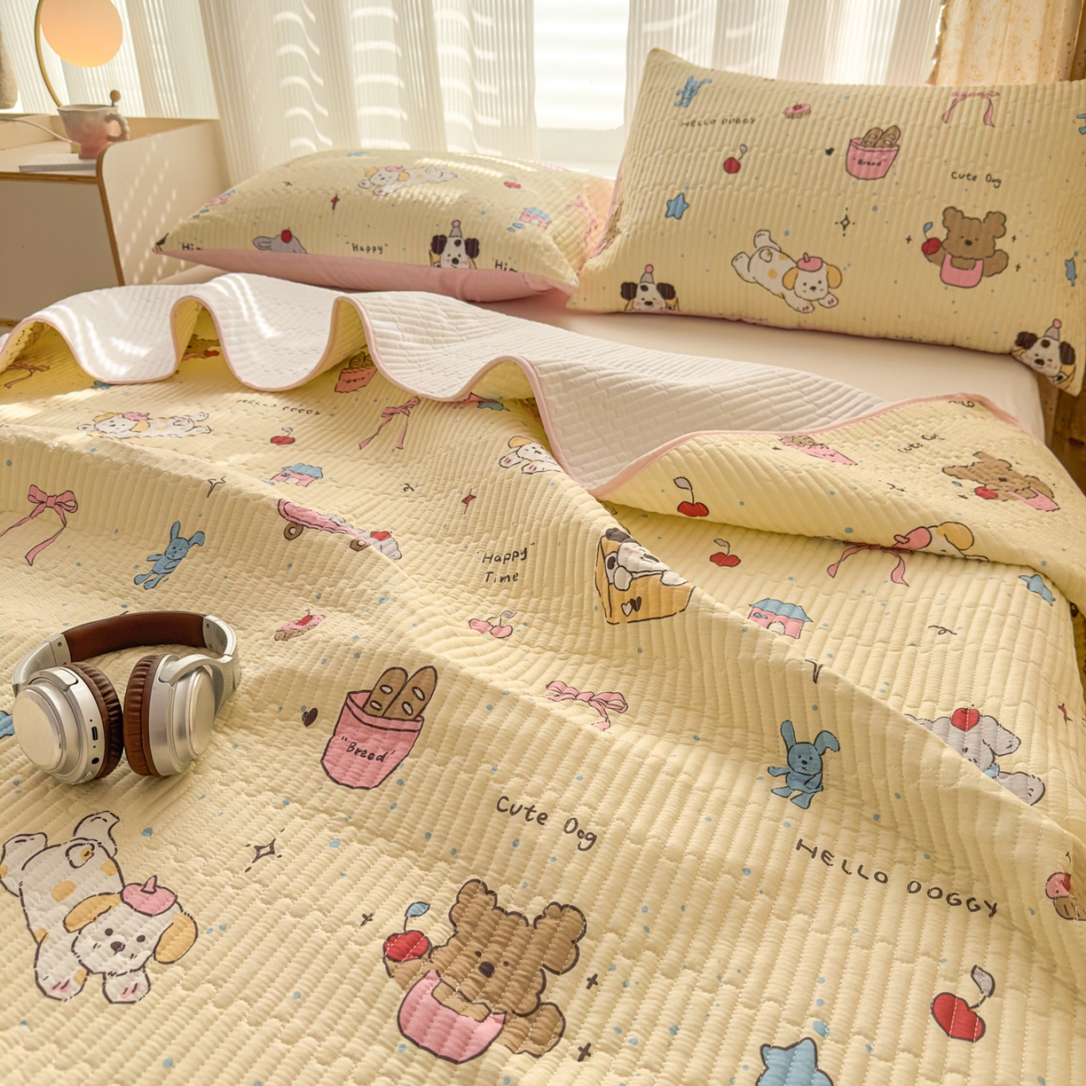 91家纺网 家纺一手货源 找家纺 KA家纺 2026春夏新款小清新全棉纯棉印花床盖三件套-第一波 可爱颂