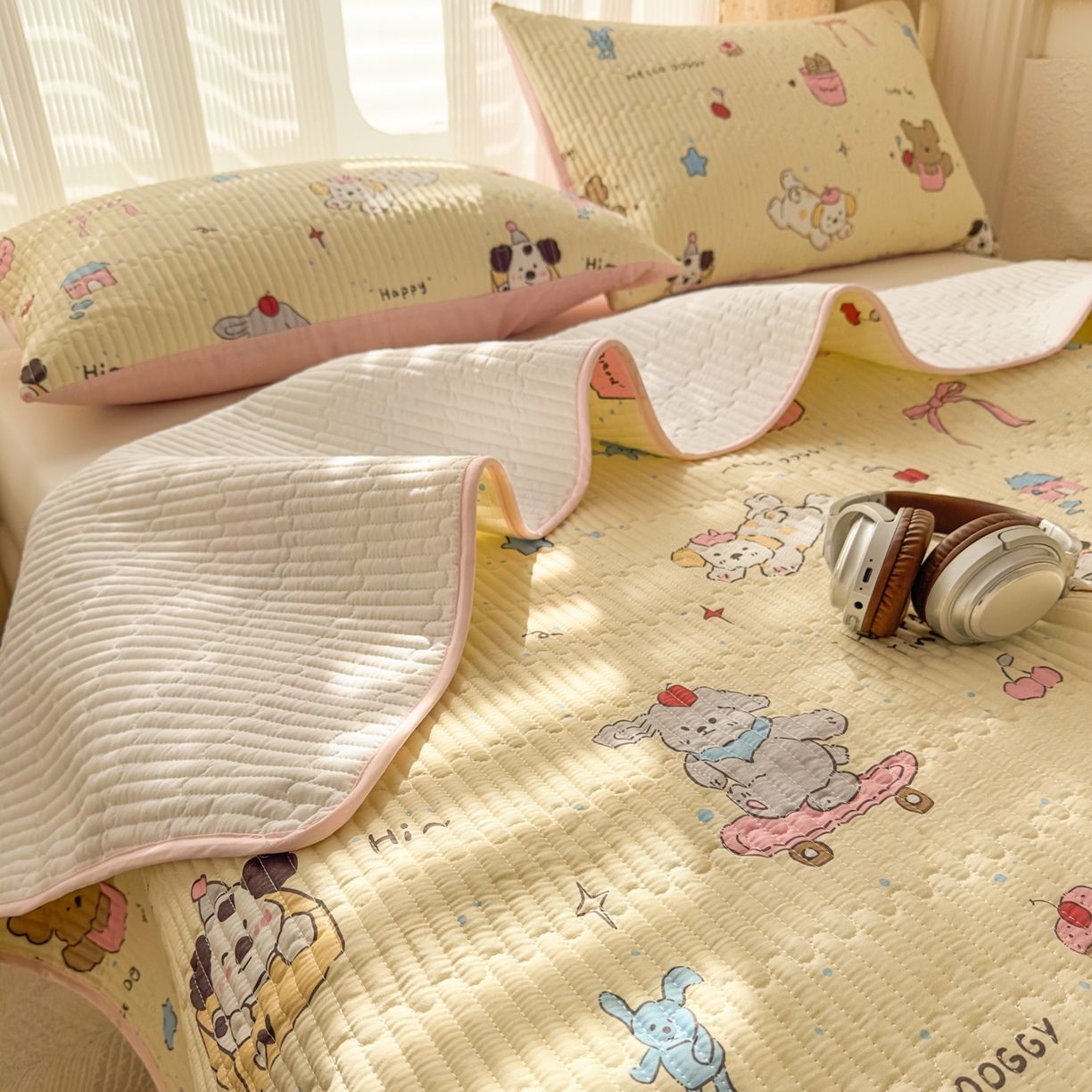 91家纺网 家纺一手货源 找家纺 KA家纺 2026春夏新款小清新全棉纯棉印花床盖三件套-第一波 可爱颂