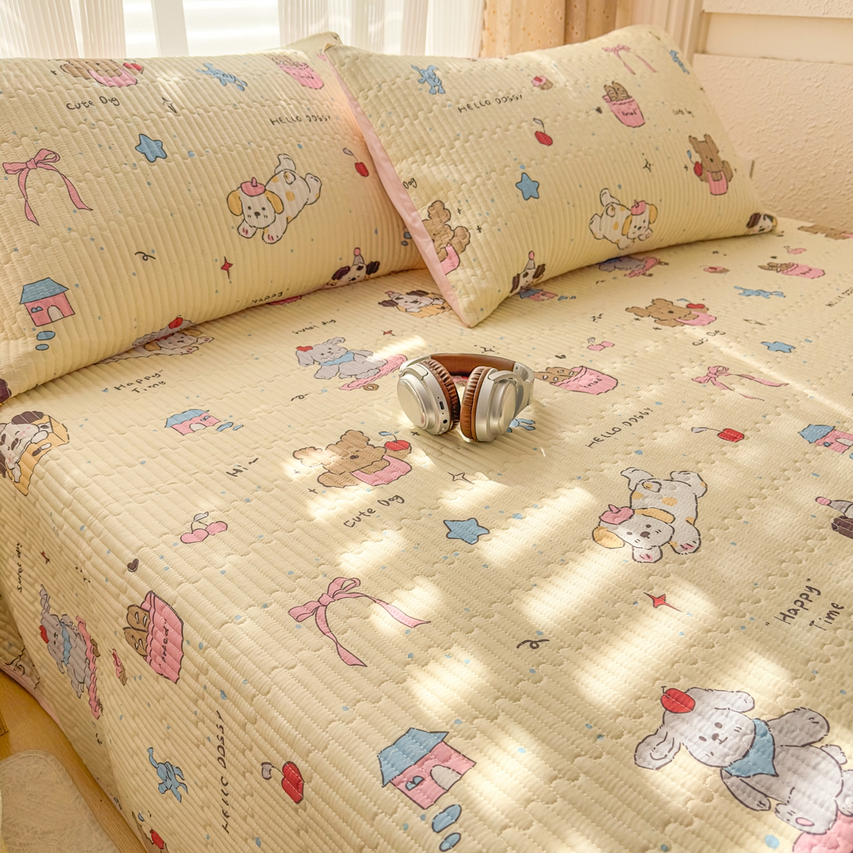 91家纺网 家纺一手货源 找家纺 KA家纺 2026春夏新款小清新全棉纯棉印花床盖三件套-第一波 可爱颂