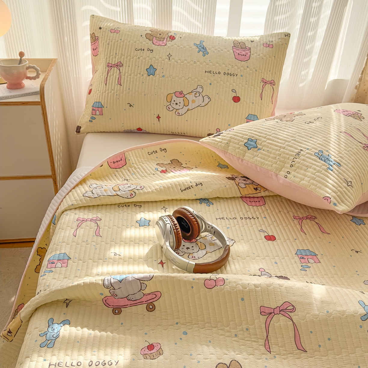 91家纺网 家纺一手货源 找家纺 KA家纺 2026春夏新款小清新全棉纯棉印花床盖三件套-第一波 可爱颂