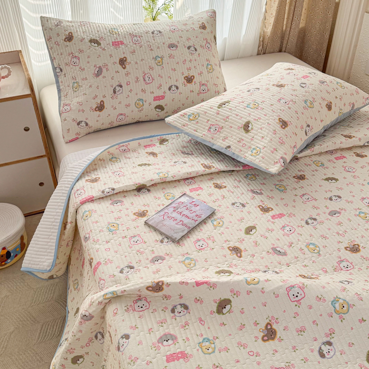 KA家纺 2026春夏新款小清新全棉纯棉印花床盖三件套-第一波 萌宠伙伴