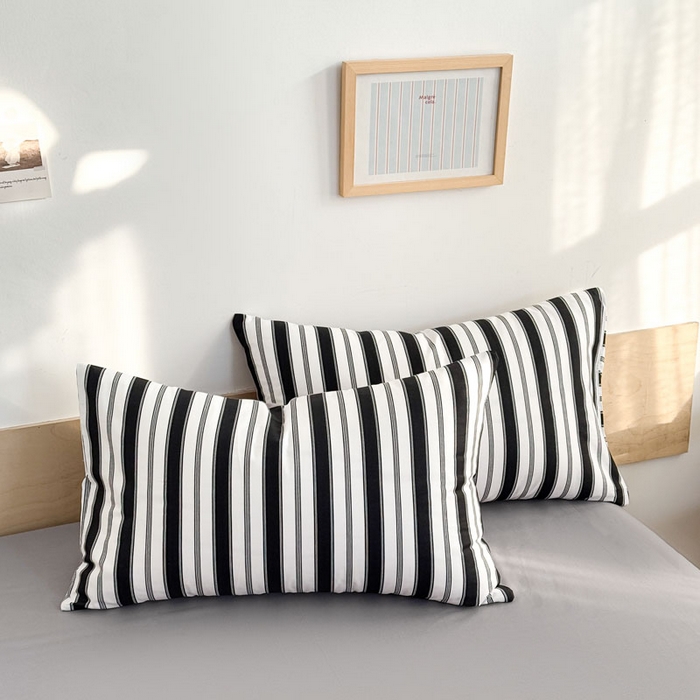 91家纺网 家纺一手货源 找家纺 合欢（原天一阁） 2026新款100%全棉纯棉13372简约时尚四件套 条纹黑