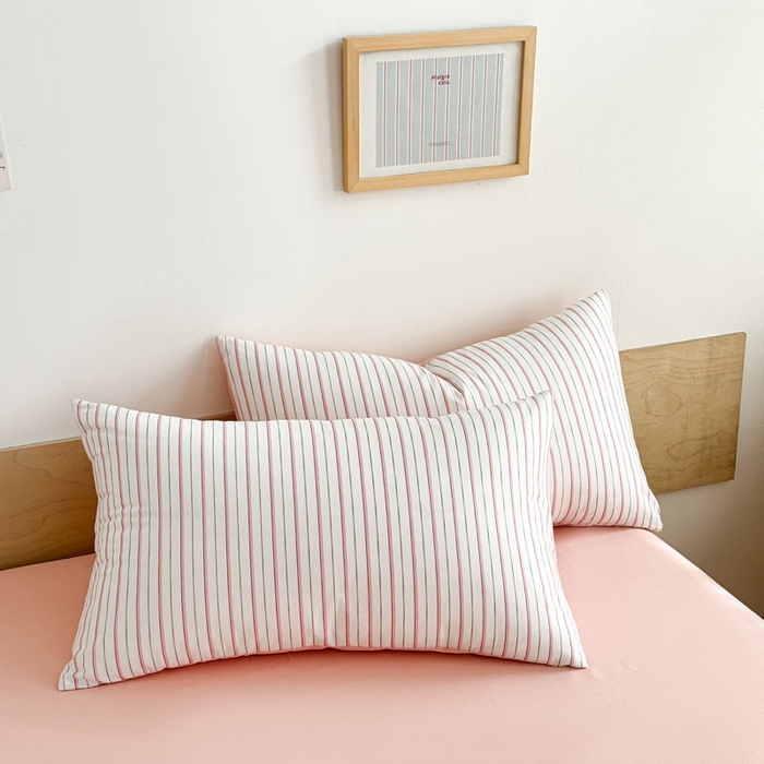 91家纺网 家纺一手货源 找家纺 合欢（原天一阁） 2026新款100%全棉纯棉13372简约时尚四件套 条纹粉