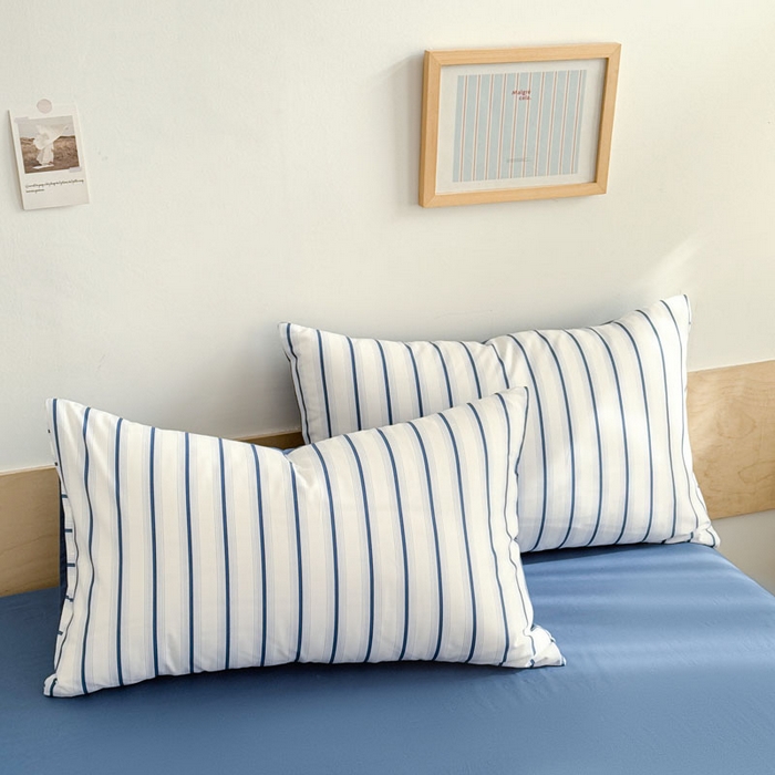 91家纺网 家纺一手货源 找家纺 合欢（原天一阁） 2026新款100%全棉纯棉13372简约时尚四件套 条纹蓝