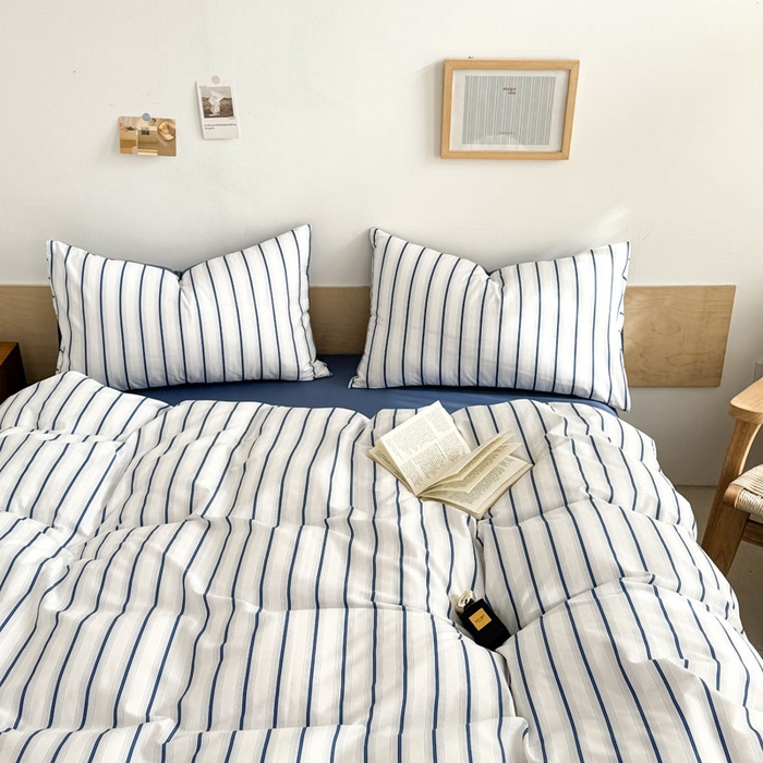 91家纺网 家纺一手货源 找家纺 合欢（原天一阁） 2026新款100%全棉纯棉13372简约时尚四件套 条纹蓝