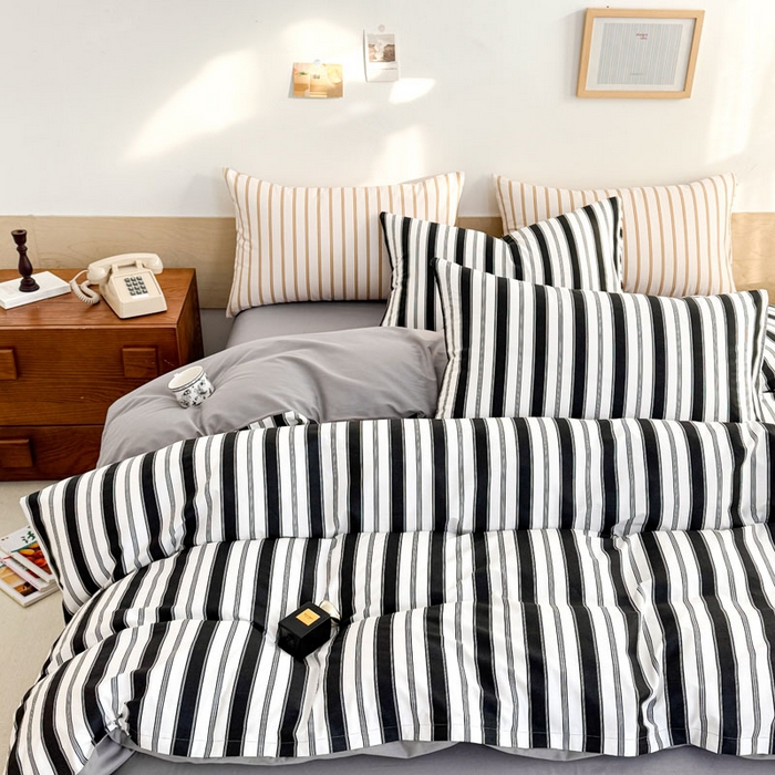 91家纺网 家纺一手货源 找家纺 合欢（原天一阁） 2026新款100%全棉纯棉13372简约时尚四件套 条纹黑