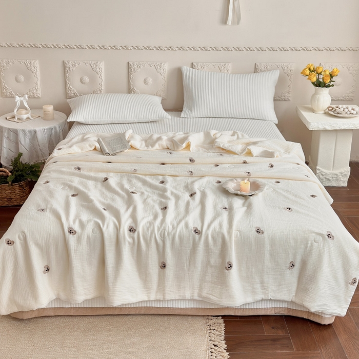 91家纺网 家纺一手货源 找家纺 （总）木楌家居 2026新款全棉皱皱纱刺绣款夏被床盖四件套