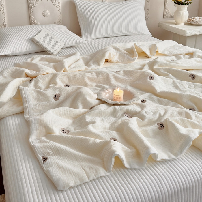 91家纺网 家纺一手货源 找家纺 （总）木楌家居 2026新款全棉皱皱纱刺绣款夏被床盖四件套