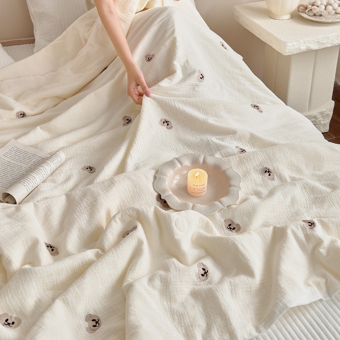 91家纺网 家纺一手货源 找家纺 （总）木楌家居 2026新款全棉皱皱纱刺绣款夏被床盖四件套