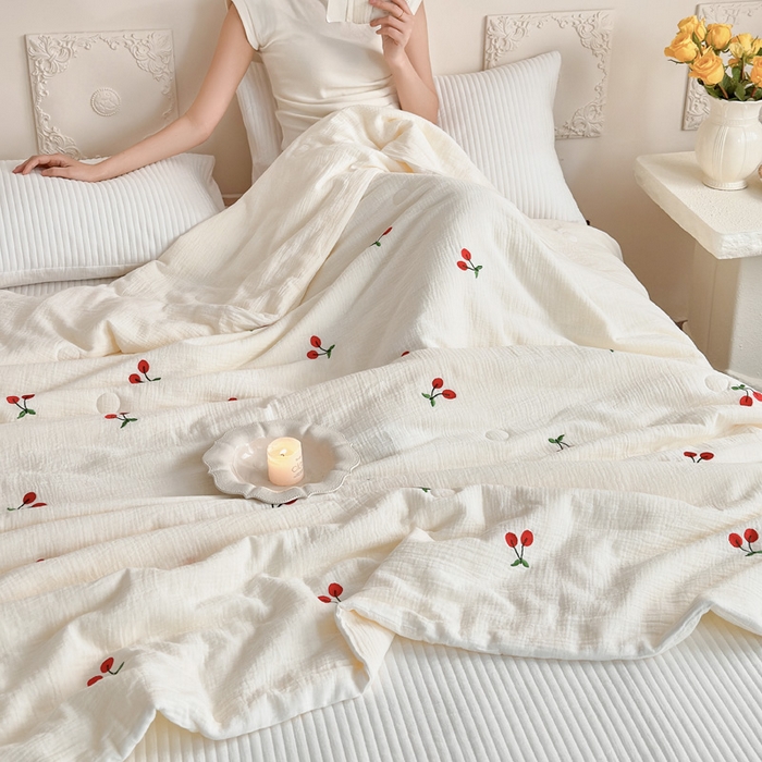 91家纺网 家纺一手货源 找家纺 （总）木楌家居 2026新款全棉皱皱纱刺绣款夏被床盖四件套