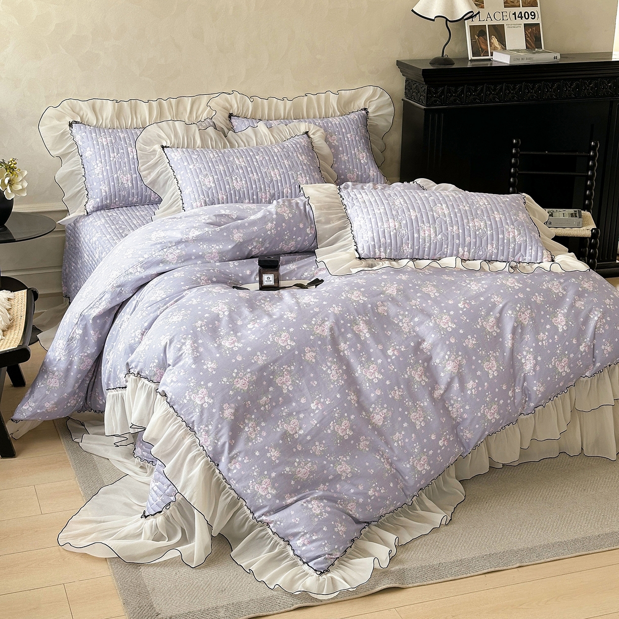 91家纺网 家纺一手货源 找家纺 宜凡家纺 2026新款全棉法式碎花床盖四件套（所有四件套价格不得低于供货价+60元出售） 雾野