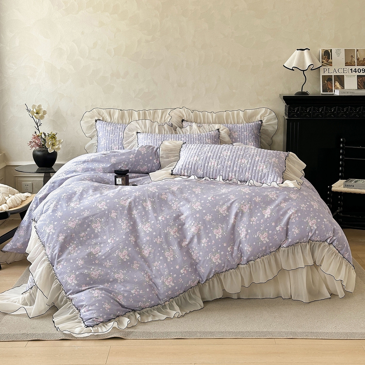 91家纺网 家纺一手货源 找家纺 宜凡家纺 2026新款全棉法式碎花床盖四件套（所有四件套价格不得低于供货价+60元出售） 雾野