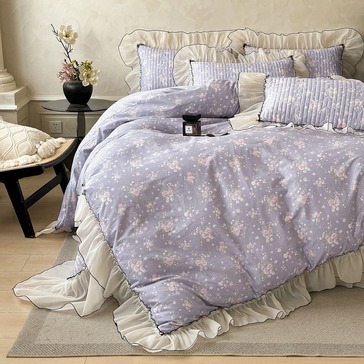 91家纺网 家纺一手货源 找家纺 宜凡家纺 2026新款全棉法式碎花床盖四件套（所有四件套价格不得低于供货价+60元出售） 雾野