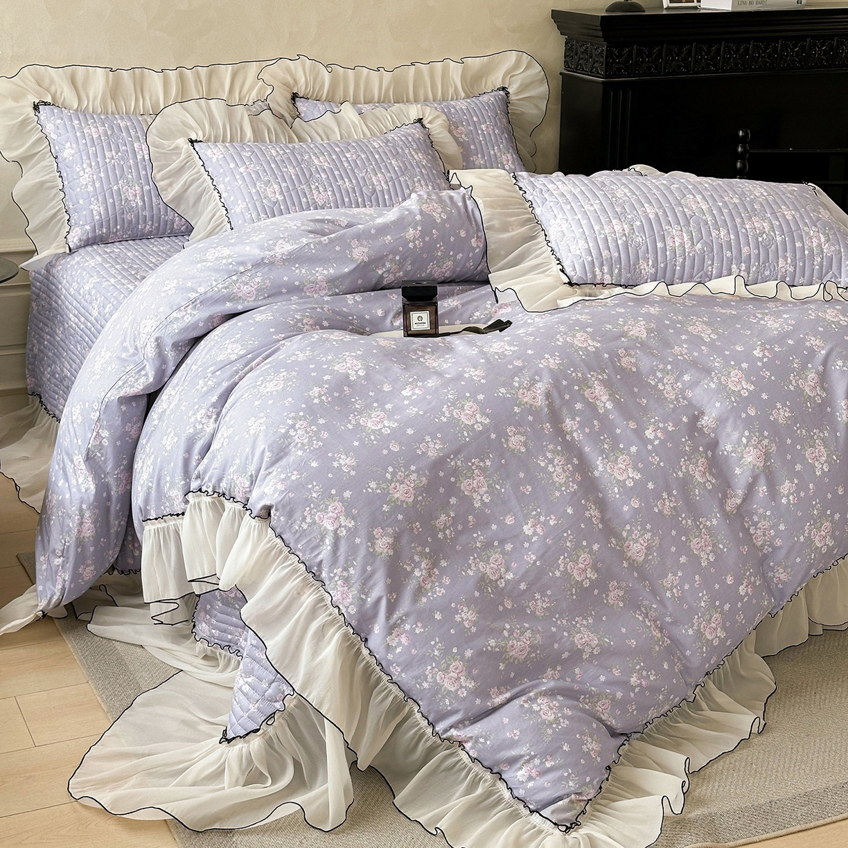 91家纺网 家纺一手货源 找家纺 宜凡家纺 2026新款全棉法式碎花床盖四件套（所有四件套价格不得低于供货价+60元出售） 雾野