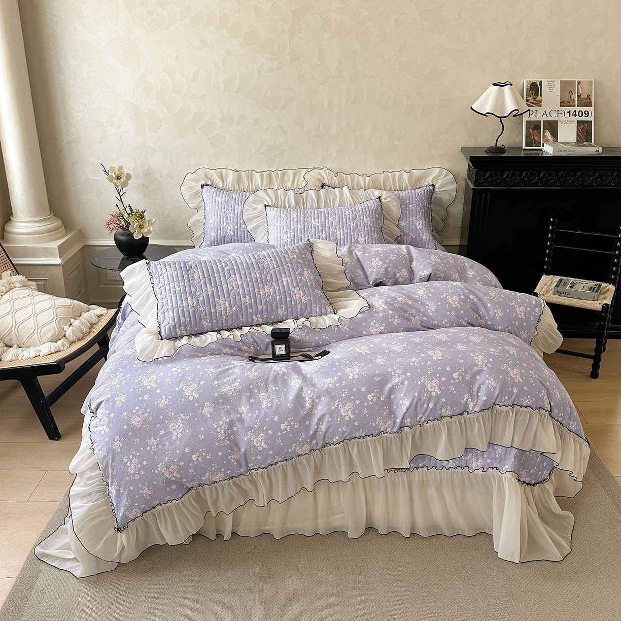 91家纺网 家纺一手货源 找家纺 宜凡家纺 2026新款全棉法式碎花床盖四件套（所有四件套价格不得低于供货价+60元出售） 雾野