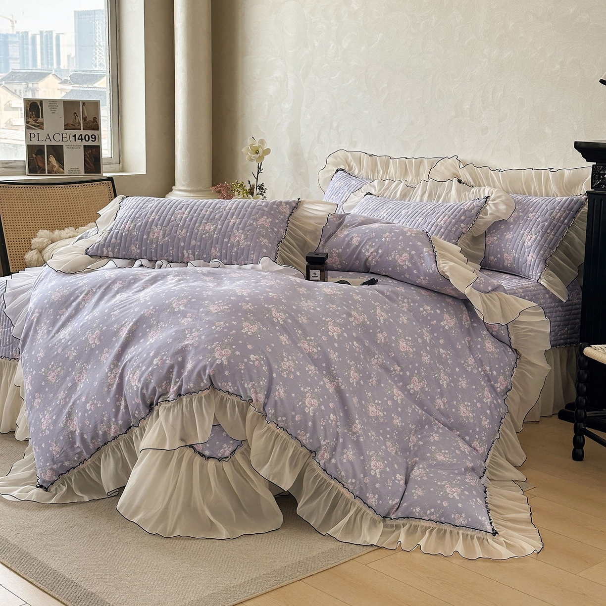 91家纺网 家纺一手货源 找家纺 宜凡家纺 2026新款全棉法式碎花床盖四件套（所有四件套价格不得低于供货价+60元出售） 雾野