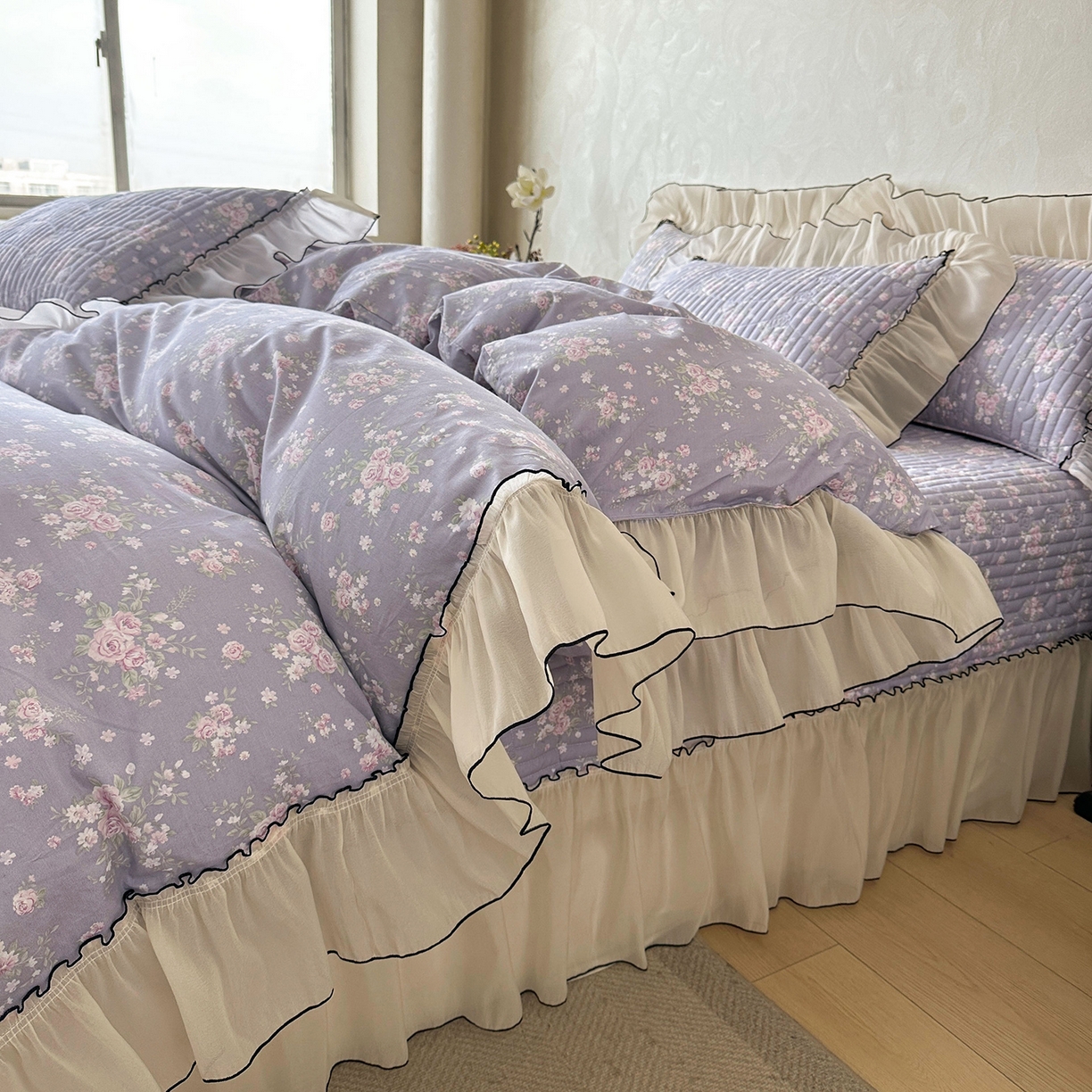 91家纺网 家纺一手货源 找家纺 宜凡家纺 2026新款全棉法式碎花床盖四件套（所有四件套价格不得低于供货价+60元出售） 雾野