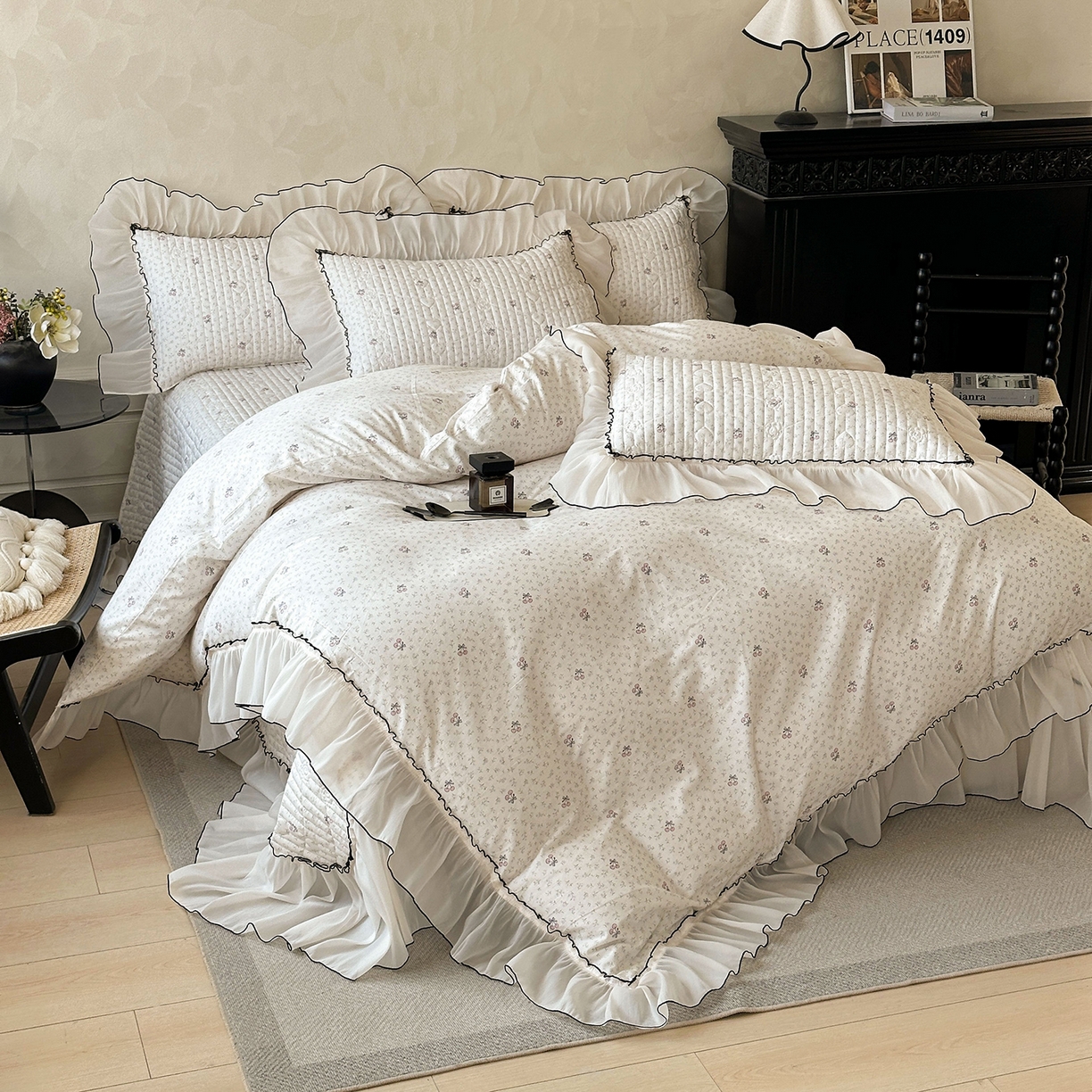 91家纺网 家纺一手货源 找家纺 宜凡家纺 2026新款全棉法式碎花床盖四件套（所有四件套价格不得低于供货价+60元出售） 忆梦