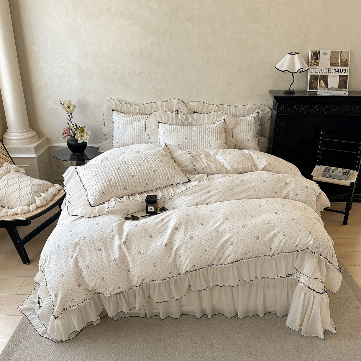 91家纺网 家纺一手货源 找家纺 宜凡家纺 2026新款全棉法式碎花床盖四件套（所有四件套价格不得低于供货价+60元出售） 忆梦