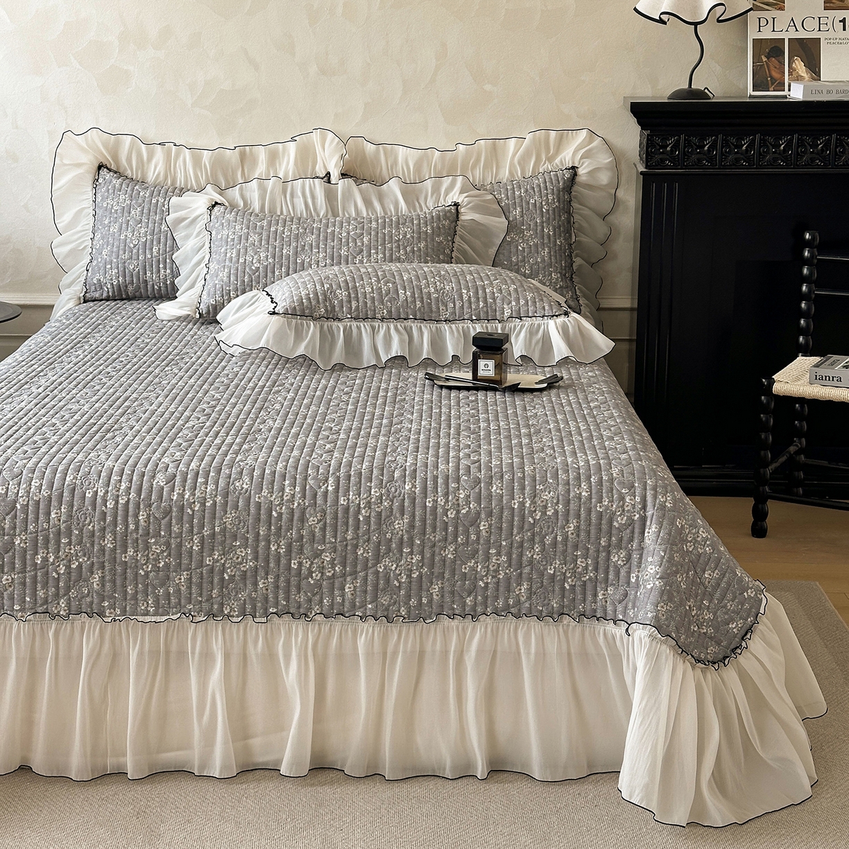 91家纺网 家纺一手货源 找家纺 宜凡家纺 2026新款全棉法式碎花床盖三件套（所有三件套价格不得低于供货价+45元出售） 香缇丽