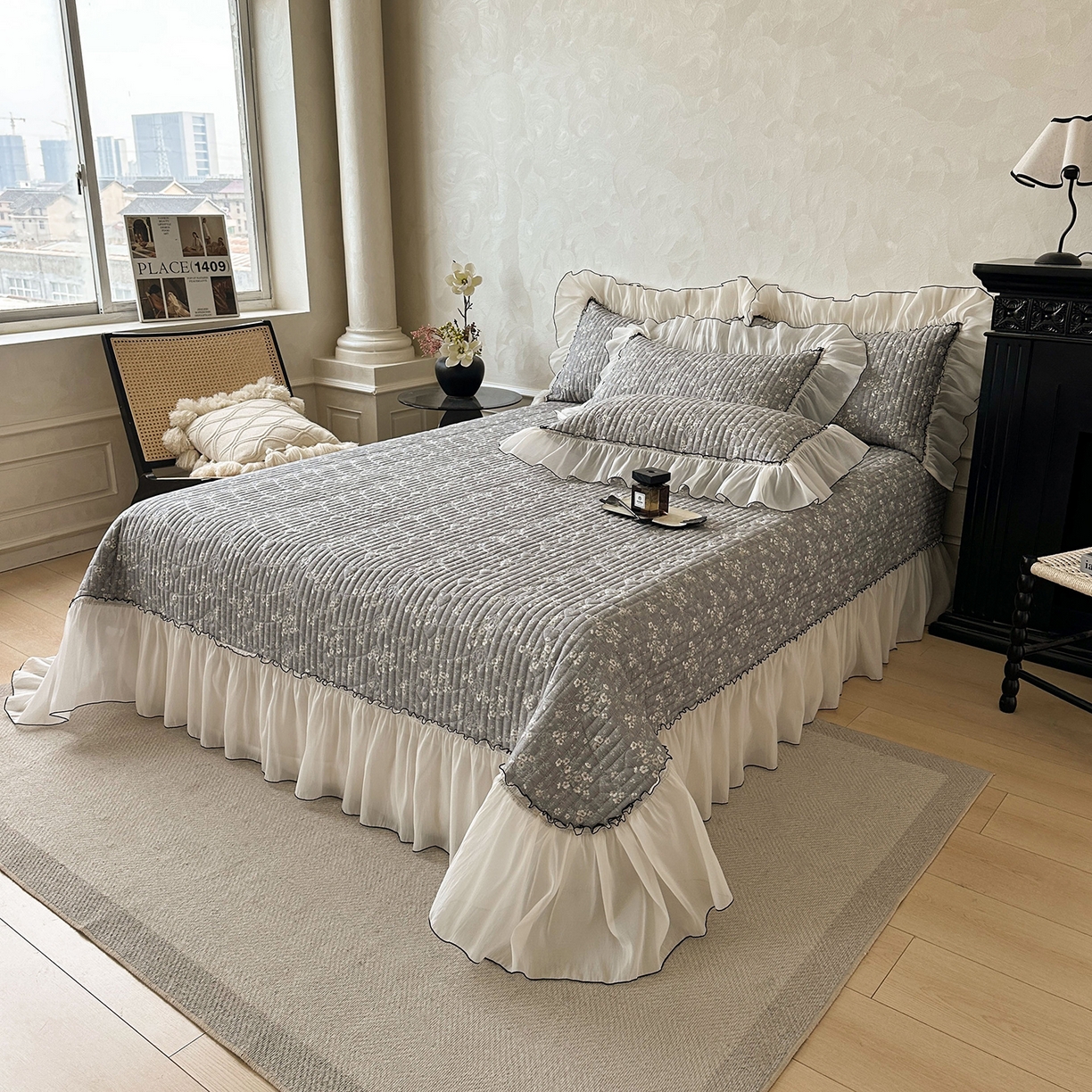 91家纺网 家纺一手货源 找家纺 宜凡家纺 2026新款全棉法式碎花床盖三件套（所有三件套价格不得低于供货价+45元出售） 香缇丽