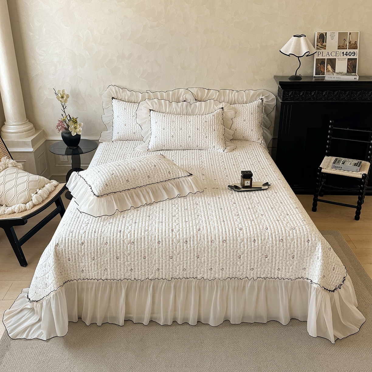 91家纺网 家纺一手货源 找家纺 宜凡家纺 2026新款全棉法式碎花床盖三件套（所有三件套价格不得低于供货价+45元出售） 忆梦