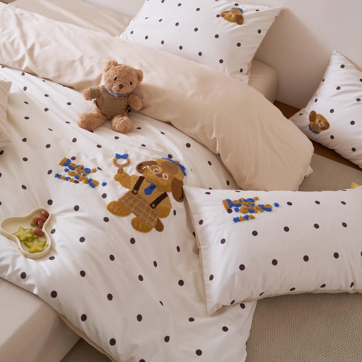 91家纺网 家纺一手货源 找家纺 久典家居 2026新款A类50S双股100支全棉纯棉贡缎长绒棉数码印花毛巾绣四件套 博士狗