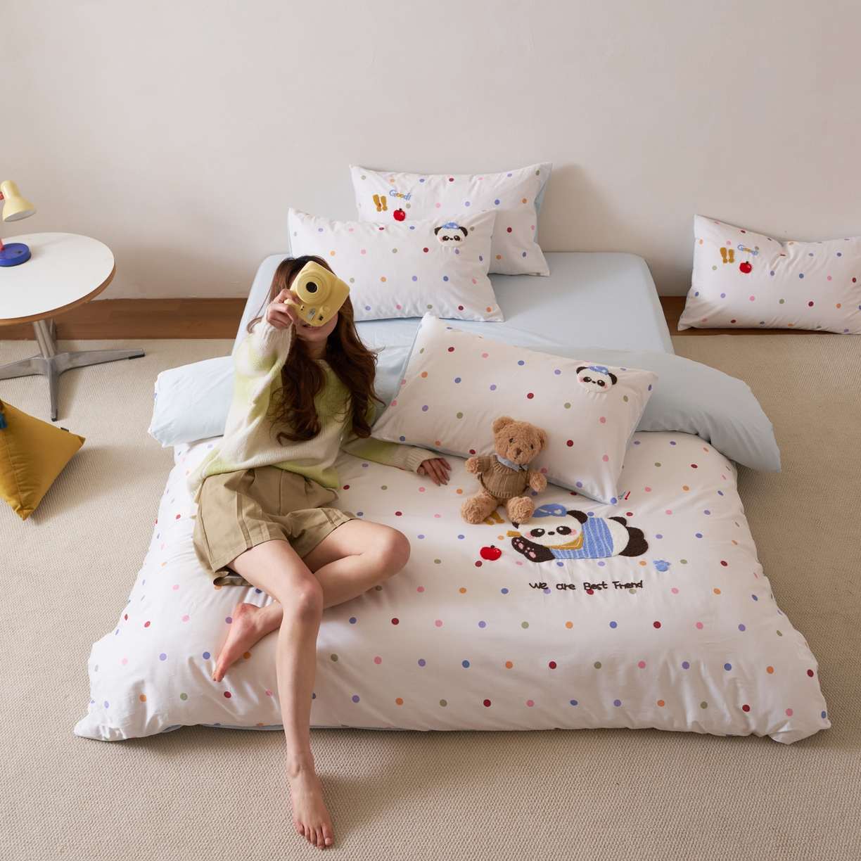 91家纺网 家纺一手货源 找家纺 久典家居 2026新款A类50S双股100支全棉纯棉贡缎长绒棉数码印花毛巾绣四件套 熊猫