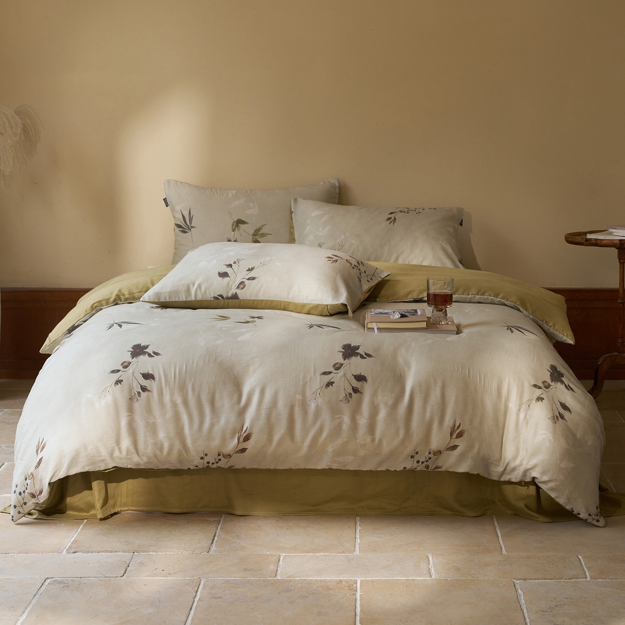 久典家居 2026新款A类全棉纯棉数码印花天丝棉双层纱四件套 锦瑟-绿