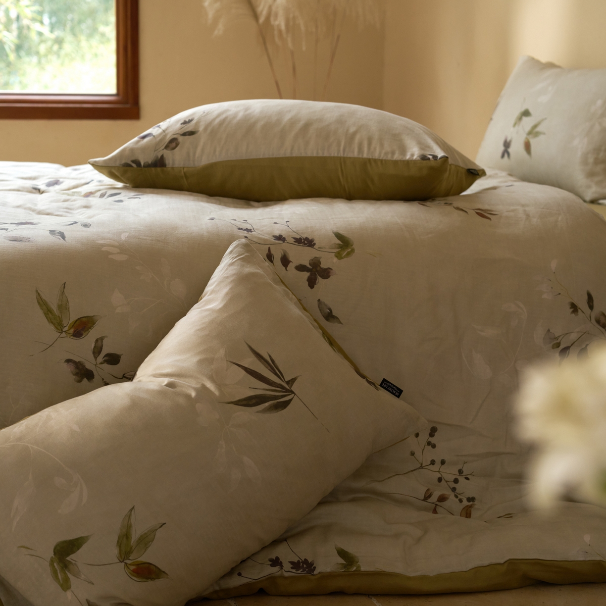 91家纺网 家纺一手货源 找家纺 久典家居 2026新款A类全棉纯棉数码印花天丝棉双层纱四件套 锦瑟-绿