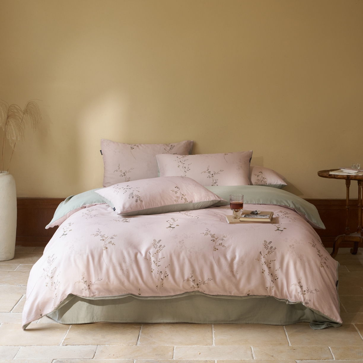 91家纺网 家纺一手货源 找家纺 久典家居 2026新款A类全棉纯棉数码印花天丝棉双层纱四件套 锦韵-绿