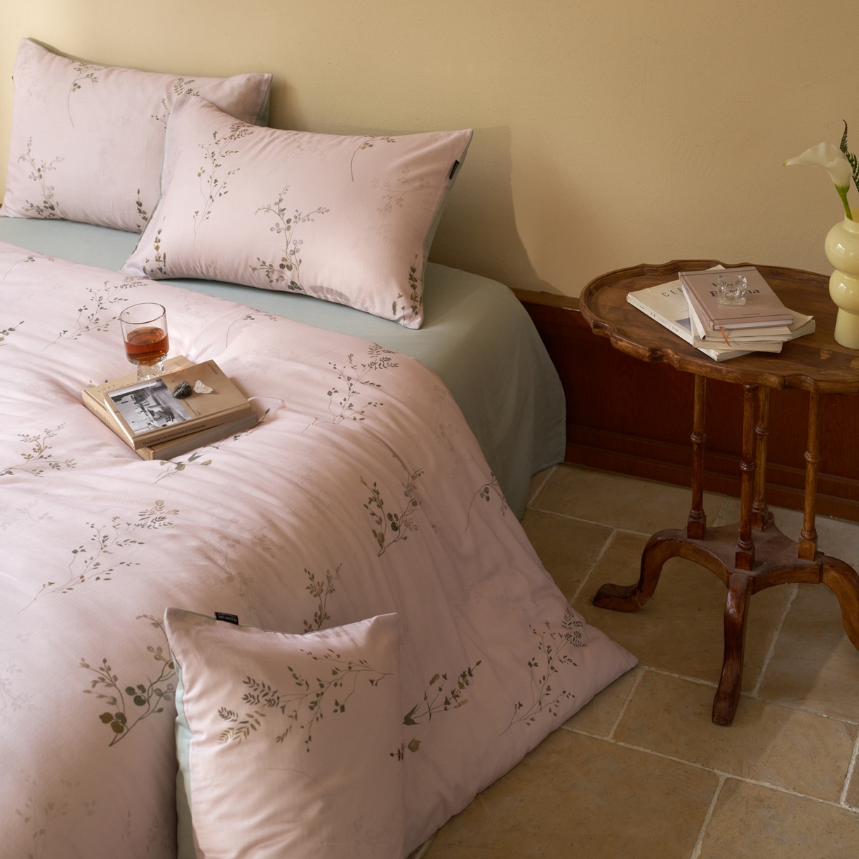 91家纺网 家纺一手货源 找家纺 久典家居 2026新款A类全棉纯棉数码印花天丝棉双层纱四件套 锦韵-绿