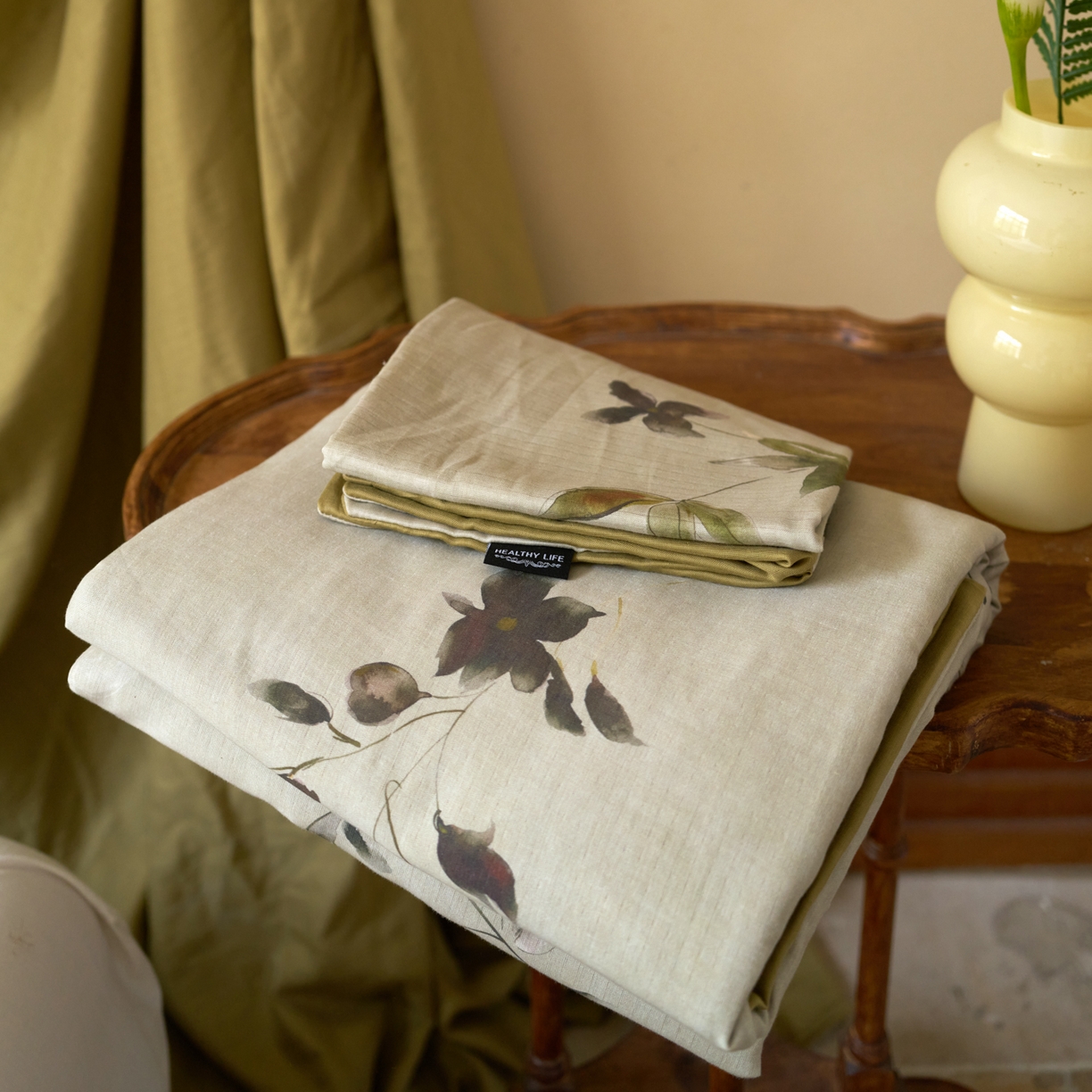 91家纺网 家纺一手货源 找家纺 久典家居 2026新款A类全棉纯棉数码印花天丝棉双层纱四件套 锦瑟-绿