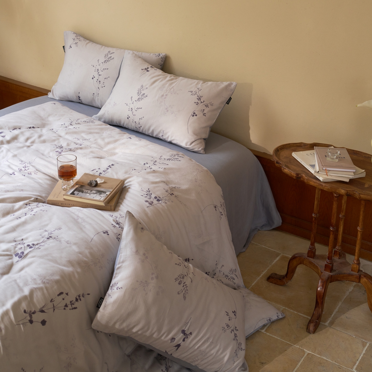 91家纺网 家纺一手货源 找家纺 久典家居 2026新款A类全棉纯棉数码印花天丝棉双层纱四件套 锦韵-蓝