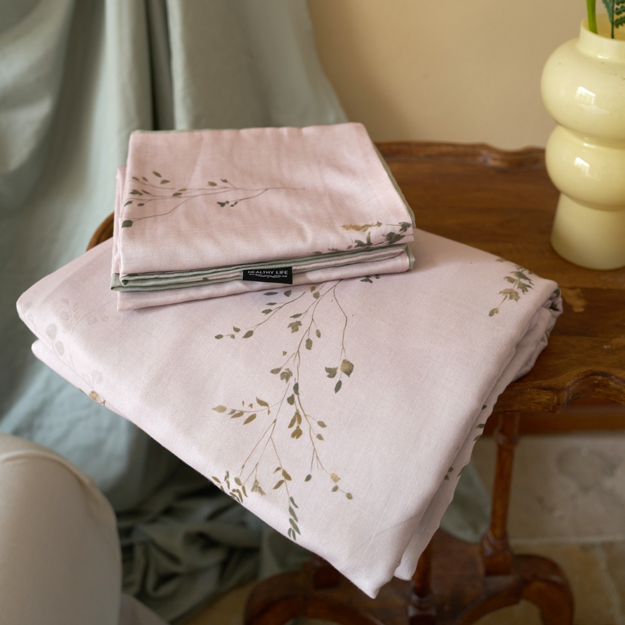 91家纺网 家纺一手货源 找家纺 久典家居 2026新款A类全棉纯棉数码印花天丝棉双层纱四件套 锦韵-绿