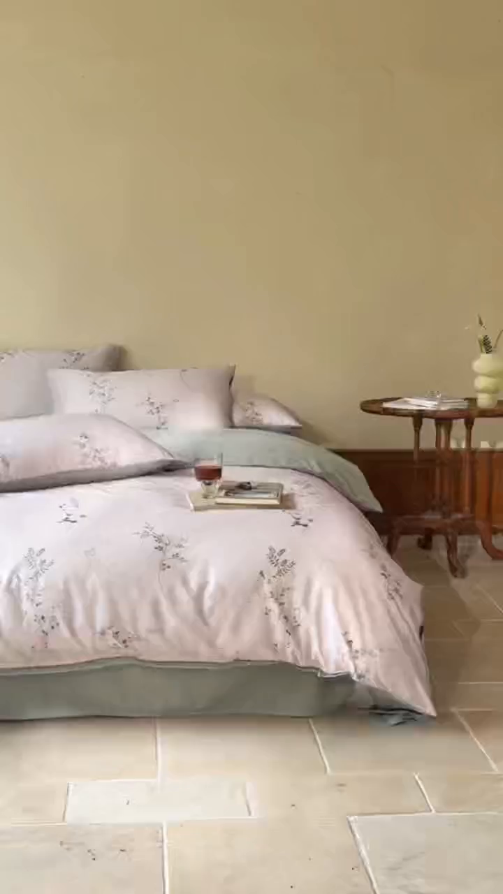 91家纺网 家纺一手货源 找家纺 久典家居 2026新款A类全棉纯棉数码印花天丝棉双层纱四件套 锦韵-绿