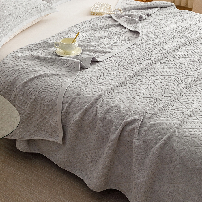 91家纺网 家纺一手货源 找家纺 悦然毛巾被 2026春夏新款全棉老式毛巾被夏凉被夏被 菱纹浅灰