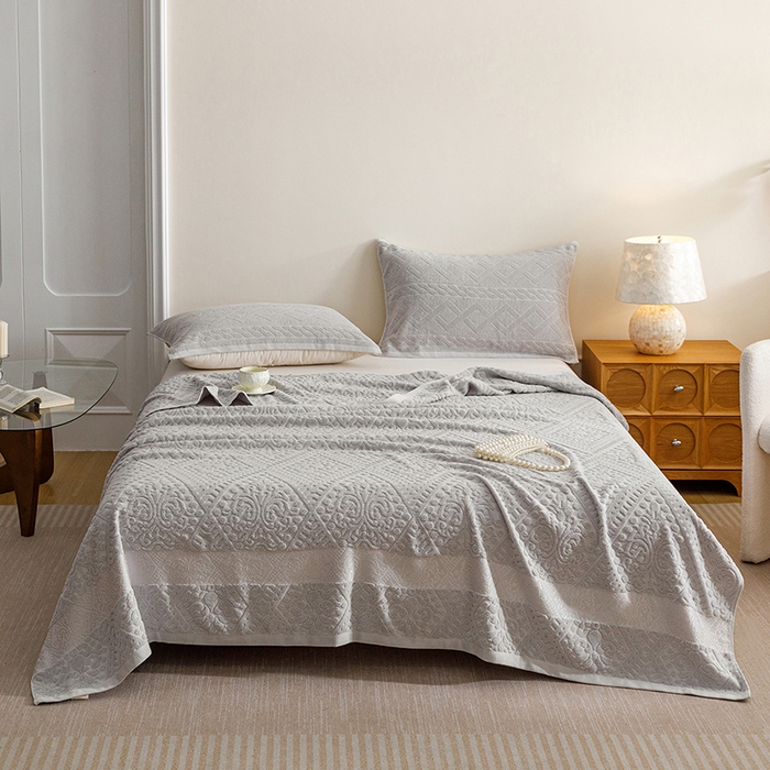 91家纺网 家纺一手货源 找家纺 悦然毛巾被 2026春夏新款全棉老式毛巾被夏凉被夏被 菱纹浅灰