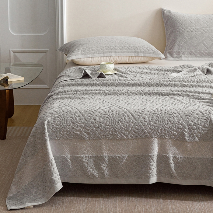 91家纺网 家纺一手货源 找家纺 悦然毛巾被 2026春夏新款全棉老式毛巾被夏凉被夏被 菱纹浅灰